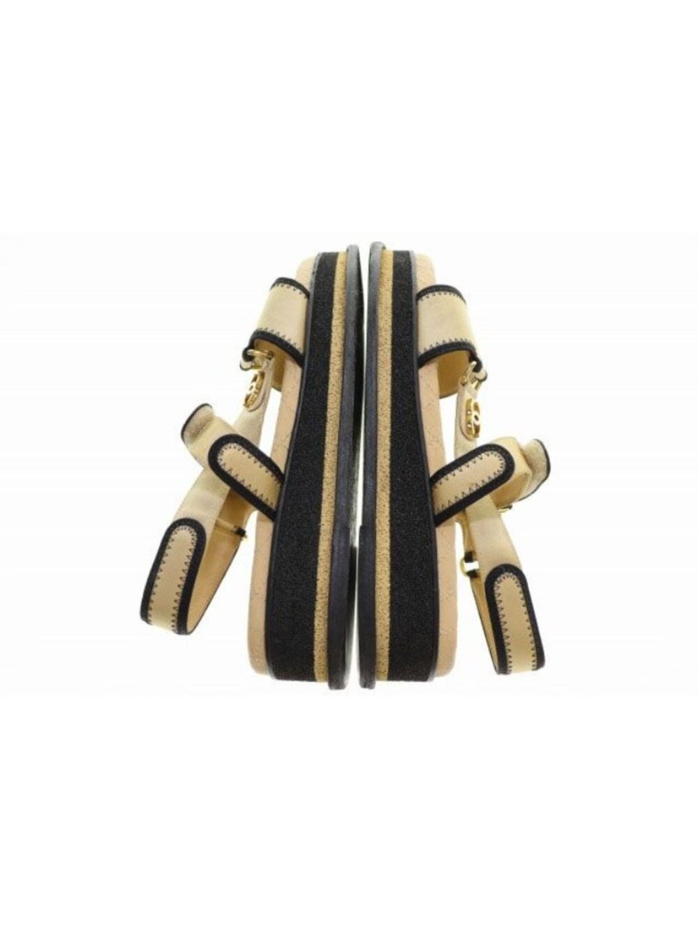 Chanel CC Logo Sports Sandals Satin Leather Beige - Picture 4 of 9